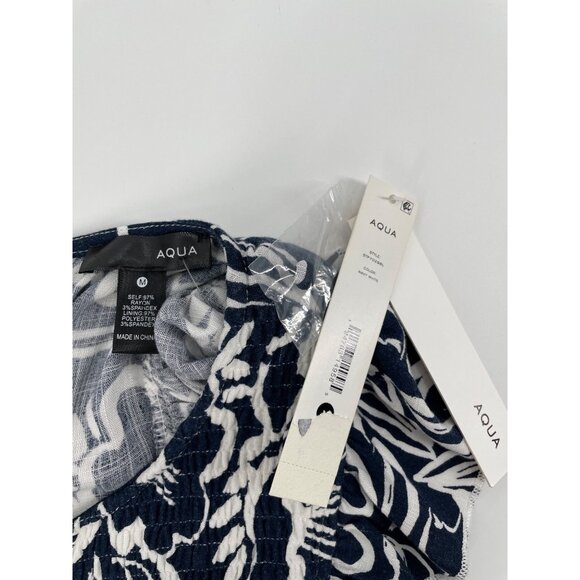 NWT Aqua Womens Medium Jumpsuit Floral Navy White Ruffle Sleeves Coastal Casual - Picture 3 of 11